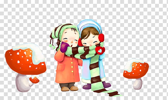 Cartoon couple , Hand-painted winter transparent background PNG clipart