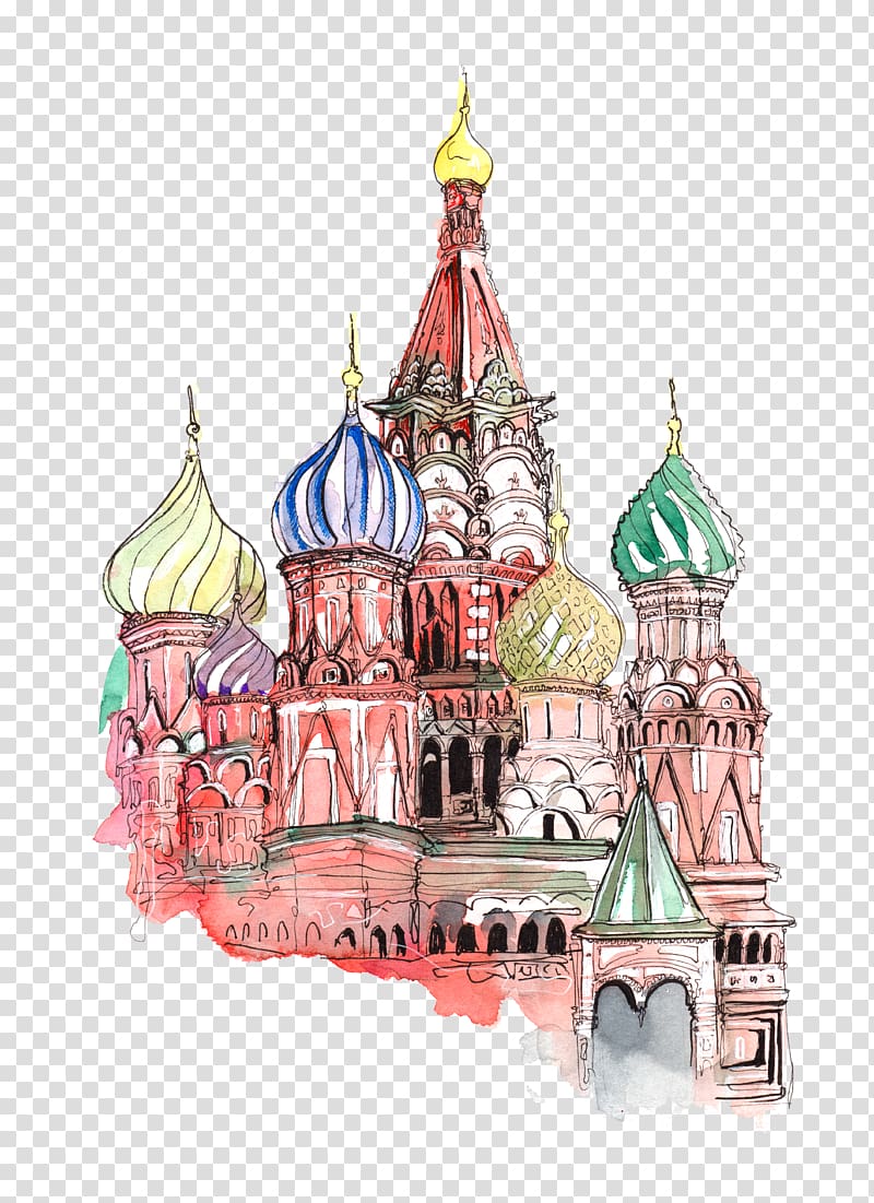 St. Basil's Cathedral illustration, Red Square Moscow Kremlin Paper T-shirt Sticker, Illustration castle house transparent background PNG clipart