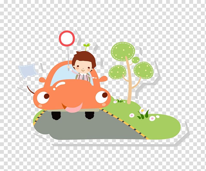 Cartoon Child Illustration, Happy driving transparent background PNG clipart