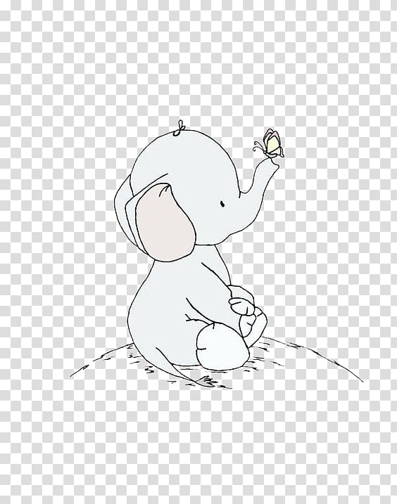 gray elephant and white butterfly illustration, Drawing Elephant , Butterfly baby elephant transparent background PNG clipart