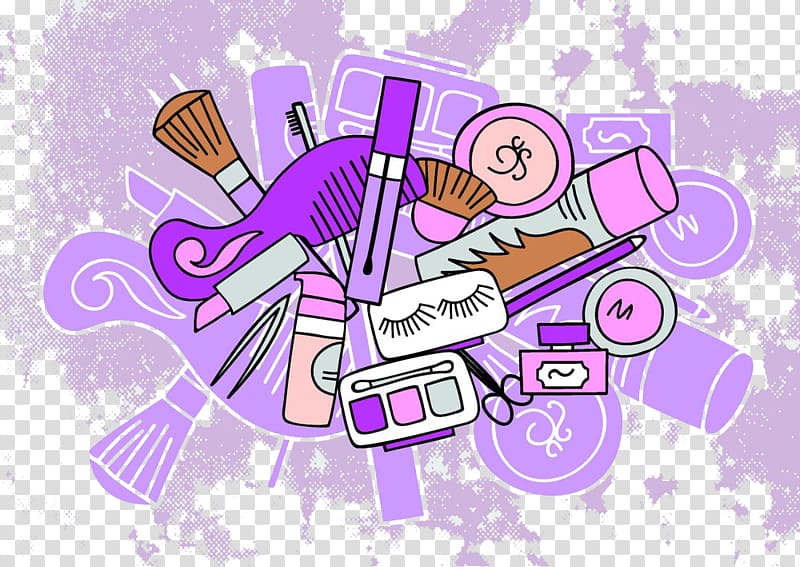 Cosmetics Cosmetology Illustration, Lovely Makeup Tools Collection transparent background PNG clipart