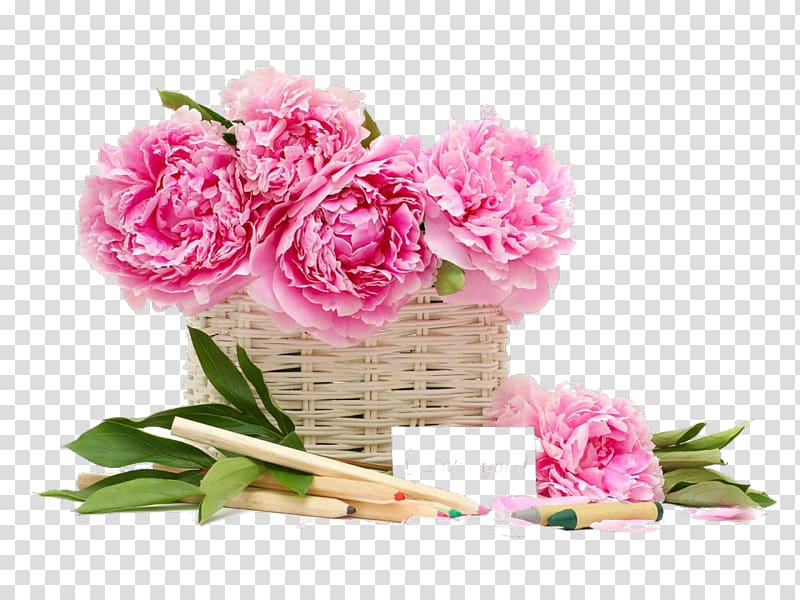 Pink flowers Flower bouquet Rose Basket, peony transparent background PNG clipart