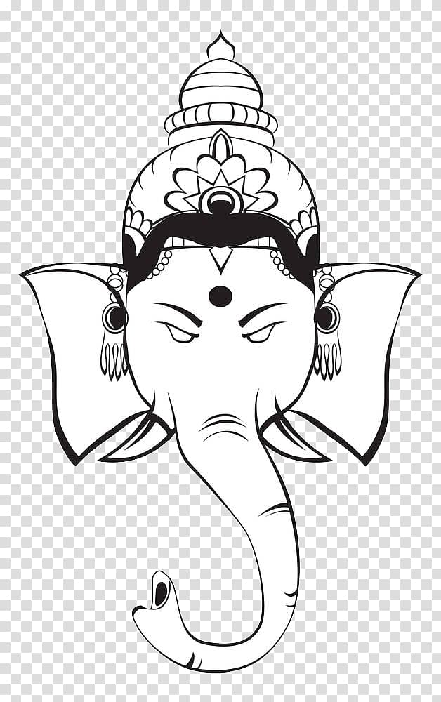black and white Ganesha , Ganesha Hinduism Deity Symbol , Black and white lines like God head illustrations transparent background PNG clipart