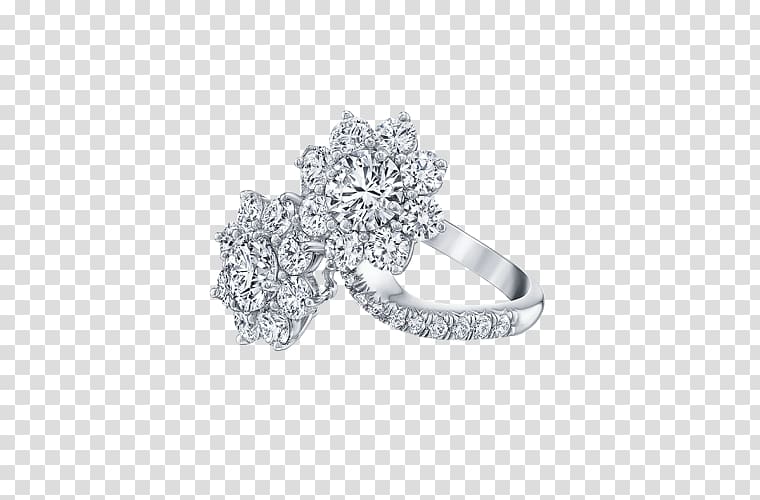 Wedding ring Silver Bling-bling Body Jewellery, platinum safflower three dimensional transparent background PNG clipart