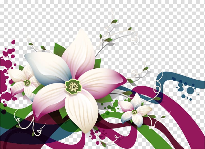 white and pink petaled flower art, Floral design Flower Art, Flower transparent background PNG clipart