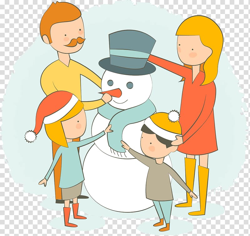 Snowman Family , People around a snowman transparent background PNG clipart