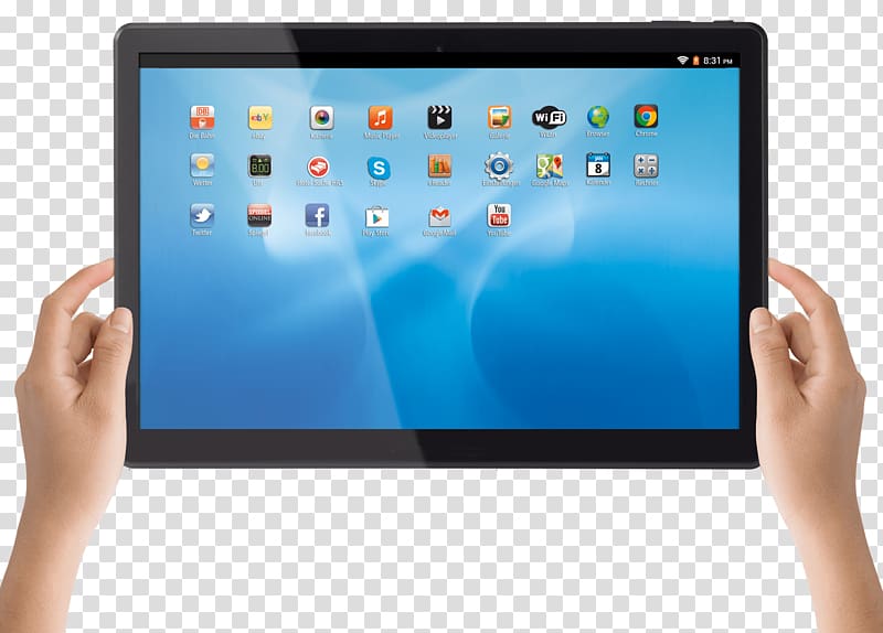 Laptop Netbook Mobile Phones Android Handheld Devices, hand with tablet transparent background PNG clipart