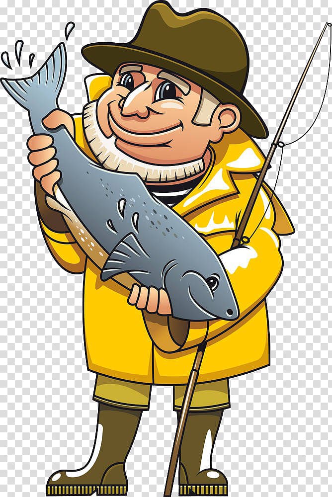 man in yellow coat illustration, Fisherman Fishing , Fishing old man transparent background PNG clipart