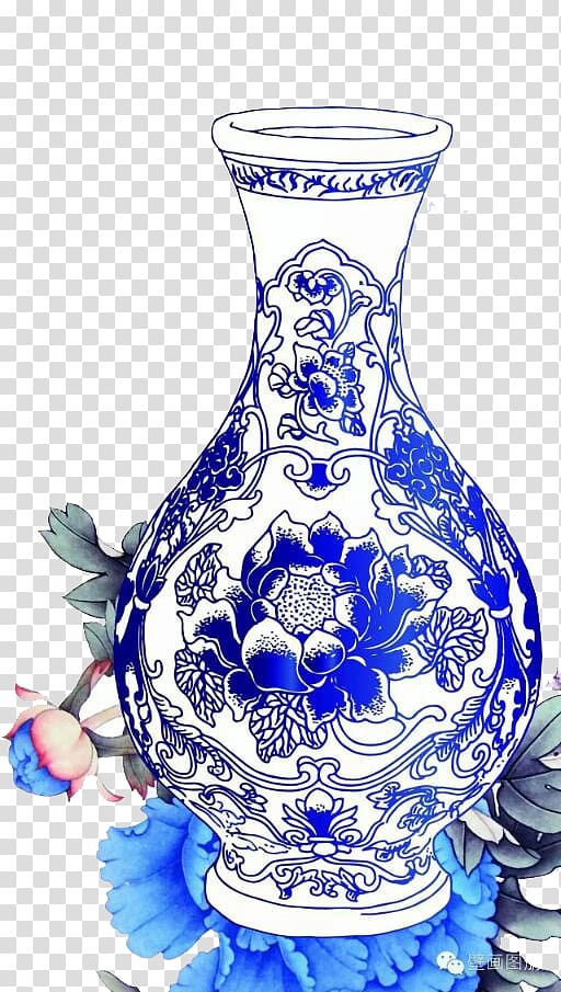 Blue and white pottery Porcelain Ornament , Blue pattern Chinese style vase transparent background PNG clipart