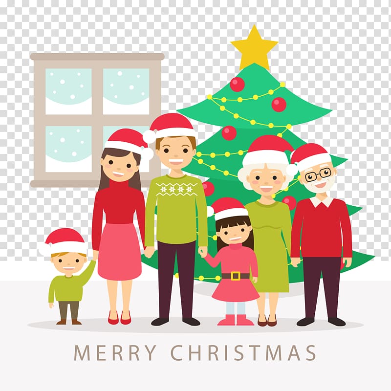 happy family christmas tree clipart