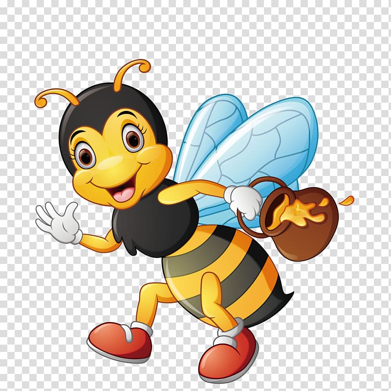 character bee illustration, Bee Cartoon Illustration, Carrying honey bees transparent background PNG clipart
