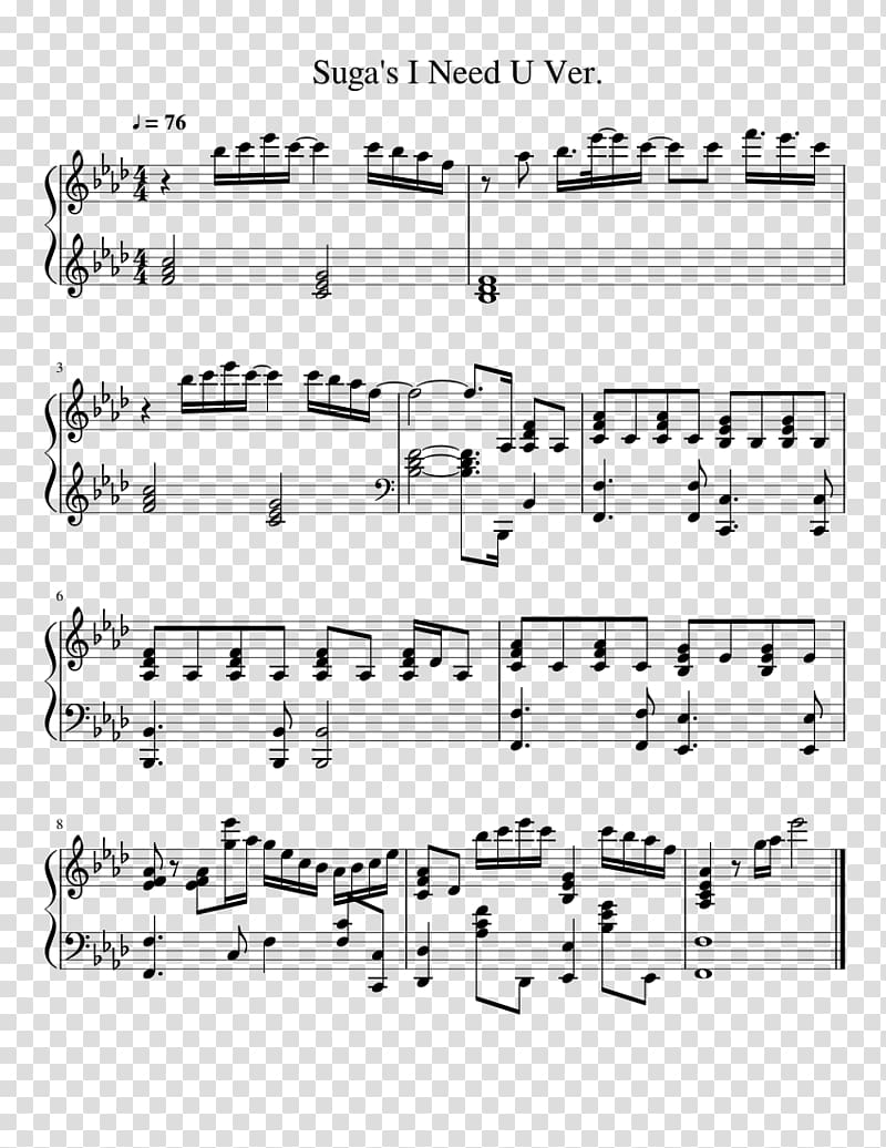 I NEED U Sheet Music BTS RUN, sheet music transparent background PNG clipart