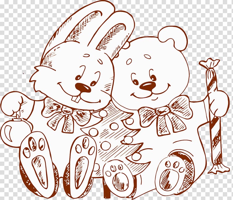 Drawing Illustration, Hand drawn sketch Bear rabbit transparent background PNG clipart