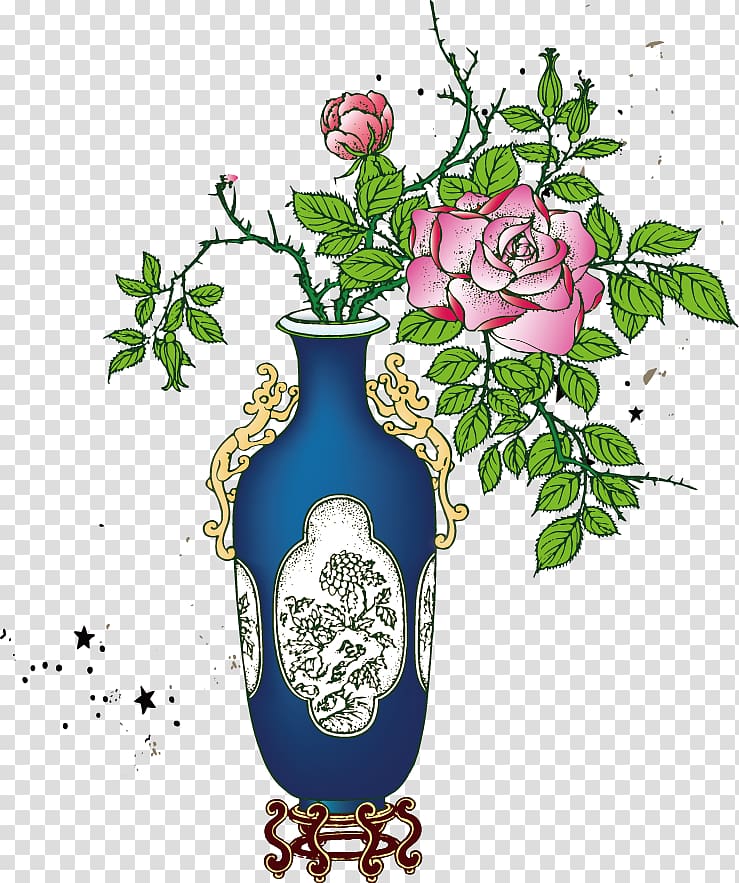 Moutan peony Vase Illustration, Chinese wind peony flower vase transparent background PNG clipart