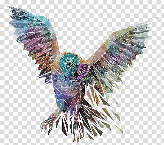 brown, teal, and purple bird illustration, T-shirt Owl Geometry Illustration, Gradient Owl transparent background PNG clipart
