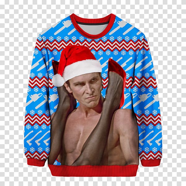 Christian Bale American Psycho Patrick Bateman T-shirt Christmas jumper, ugly christmas sweater transparent background PNG clipart
