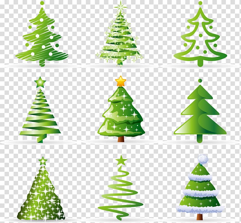 Christmas tree Cartoon, Various shapes of Christmas tree transparent background PNG clipart