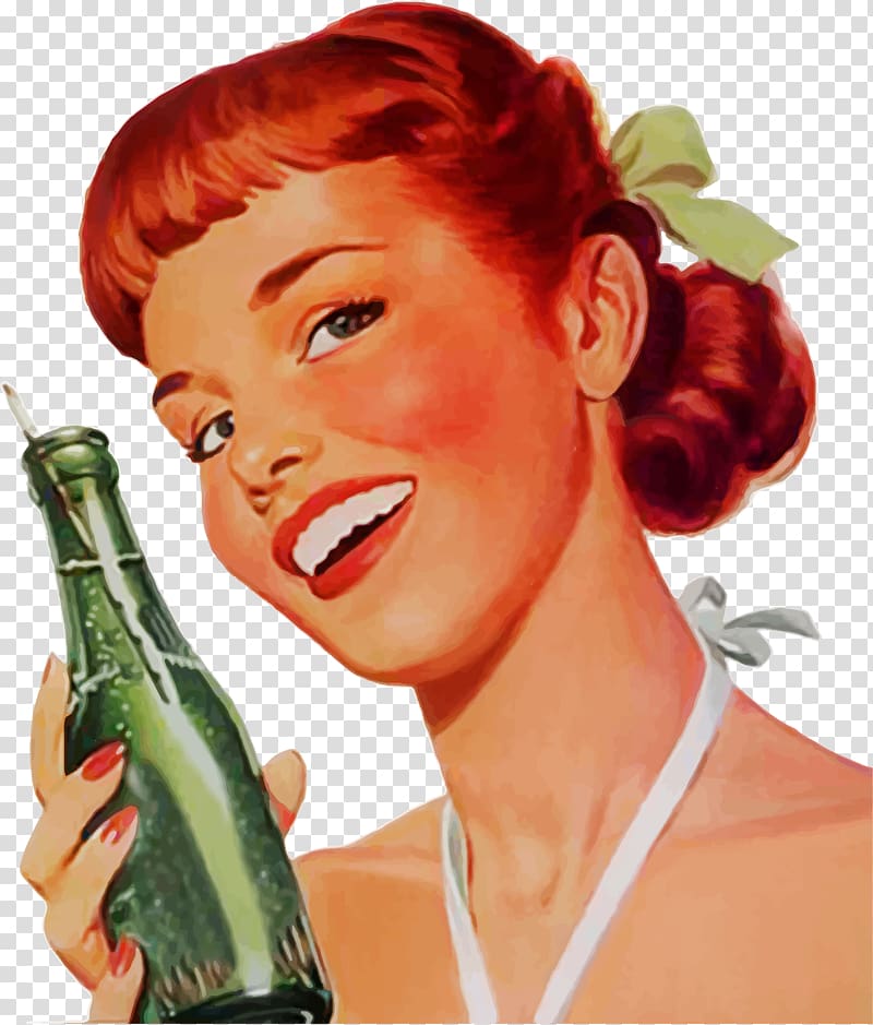 Audrey Hepburn holding green glass bottle illustration, Fizzy Drinks Coca-Cola Advertising Bottle, retro transparent background PNG clipart