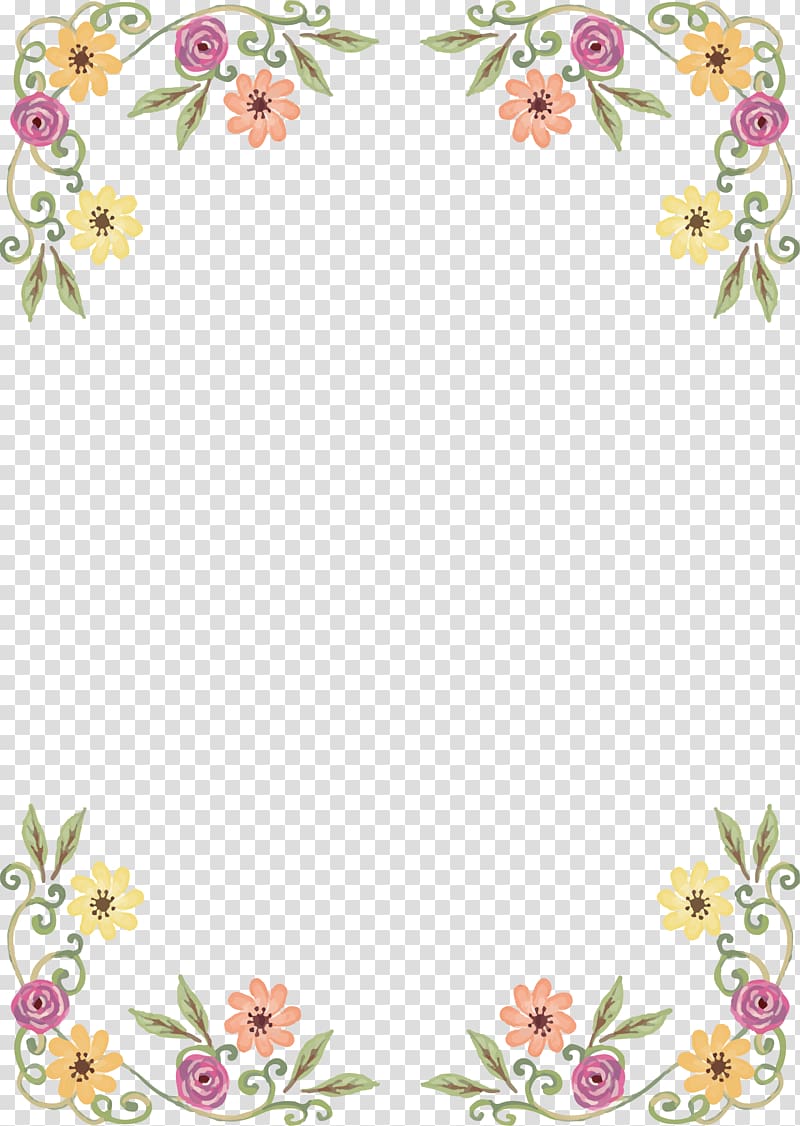 assorted-color petaled flowers illustration, Wildflower Floral design, Border of wild flowers and rattan transparent background PNG clipart