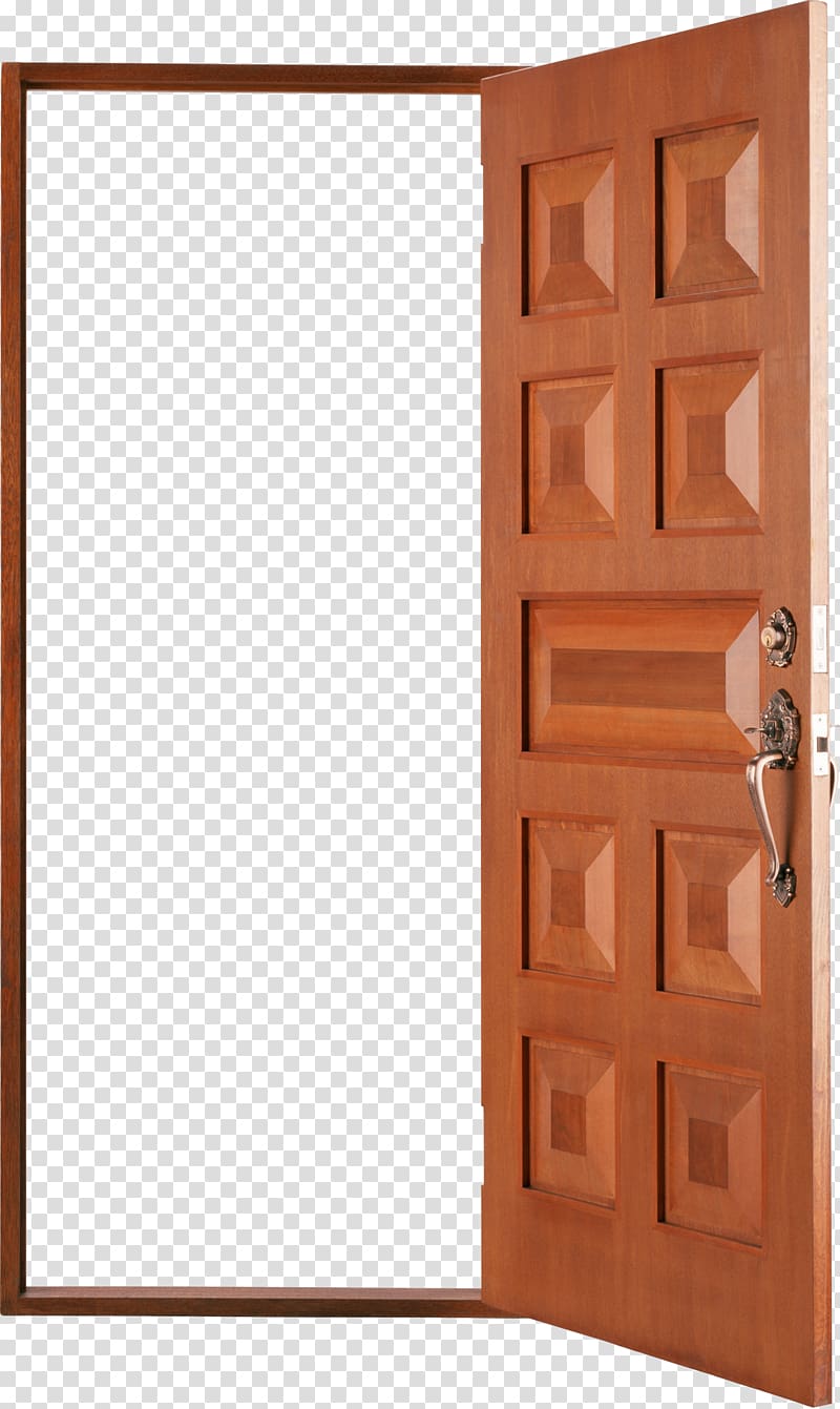 brown wooden door , Wood stain Door Brown Angle, Open door transparent background PNG clipart