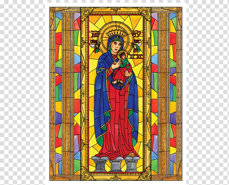 Stained glass Our Lady of Perpetual Help Mary Untier of Knots Art, glass transparent background PNG clipart