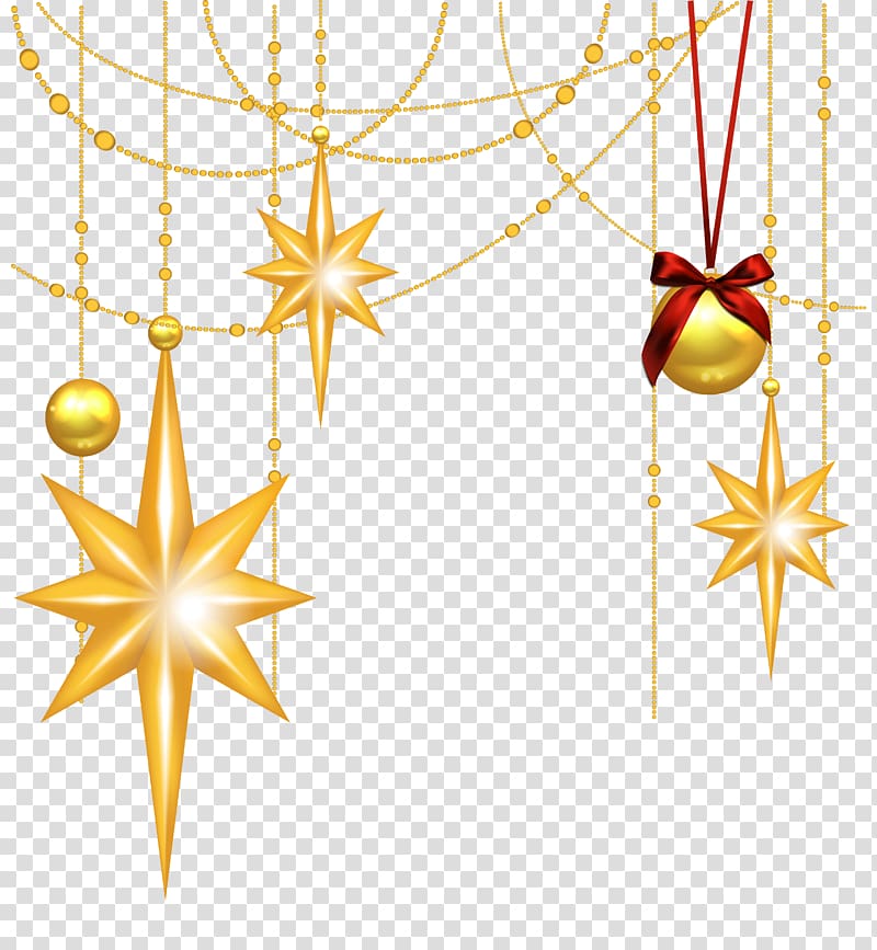 bauble and natal star ornament illustration, Star of Bethlehem Christmas , Christmas Gold Stars and Ornament transparent background PNG clipart