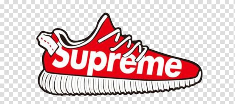 Red and white Supreme shoe illustration, Supreme Sticker Adidas Yeezy,  Supreme transparent background PNG clipart