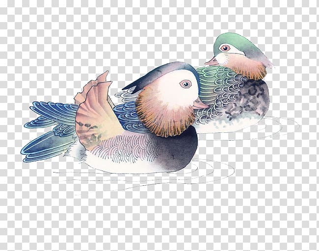 Ink wash painting Bird-and-flower painting Chinese painting, mandarin duck transparent background PNG clipart