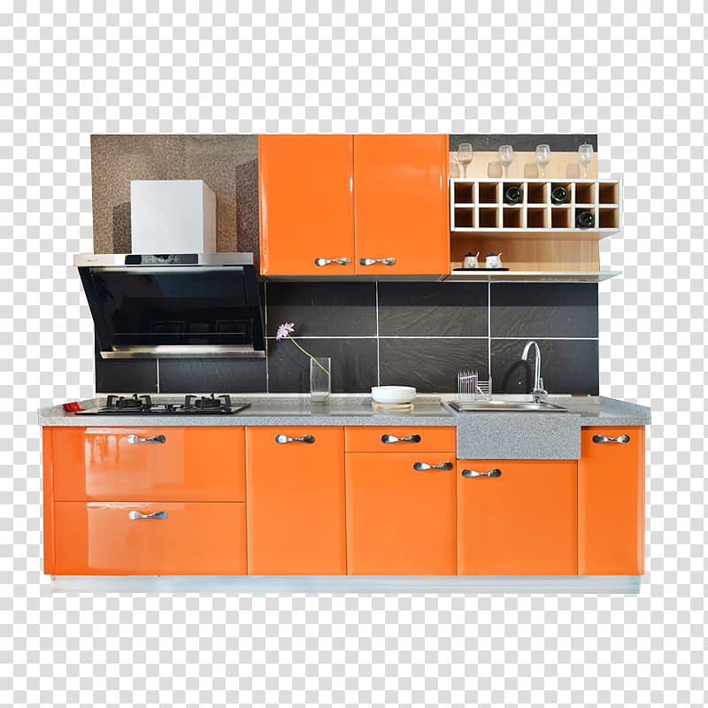 orange kitchen cupboard set, Kitchen cabinet Cabinetry Cupboard Furniture, Orange fashion cupboard transparent background PNG clipart