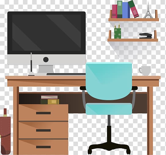 gray monitor and table illustration, Table Computer desk Desktop computer, Computer Desk transparent background PNG clipart