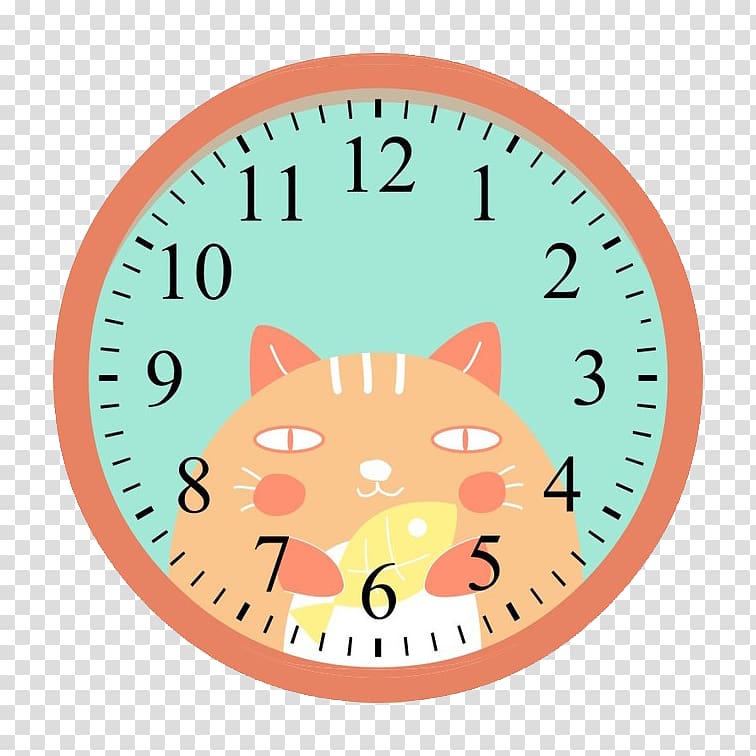 Alarm clock Wall Plastic Movement, Cute cartoon cat clock transparent background PNG clipart