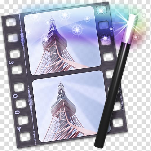 low-angle of gray tower collage illustration, purple frame, Adobe After Effects transparent background PNG clipart