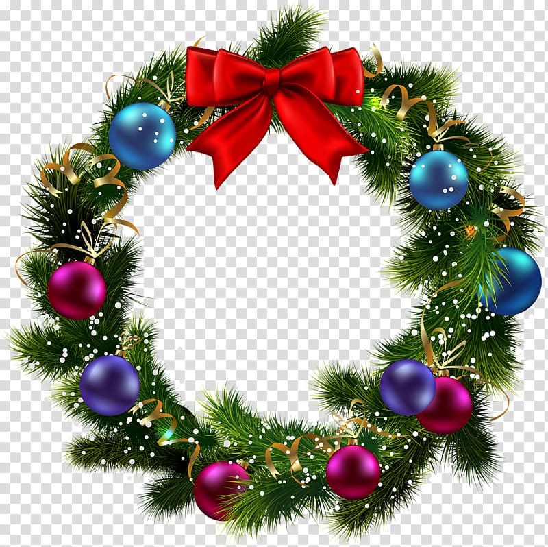 green and multicolored Christmas wreath , Christmas Wreath Garland , Christmas wreath transparent background PNG clipart