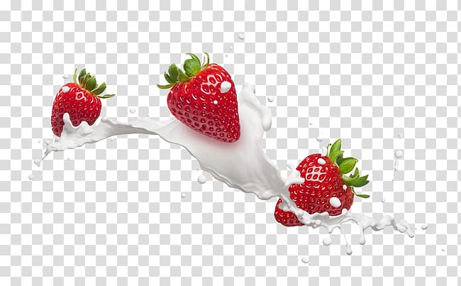 strawberries with milk, Flavored milk Frutti di bosco Cream Strawberry, Strawberry Milk transparent background PNG clipart