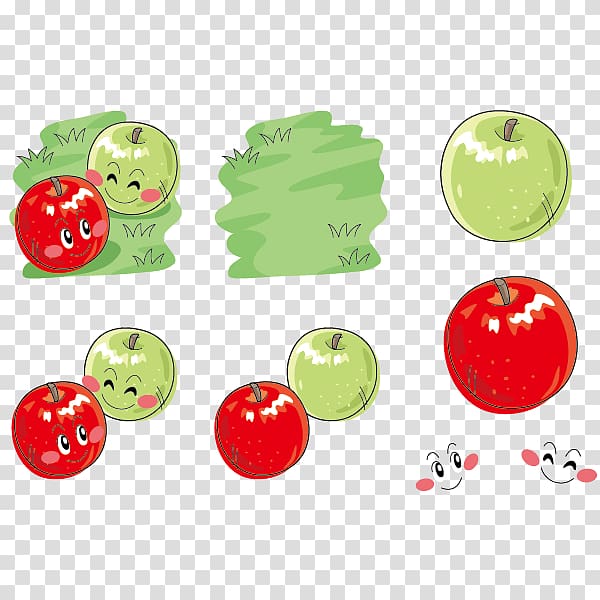 Apple Cartoon, Green apple and red apple cartoon material transparent background PNG clipart