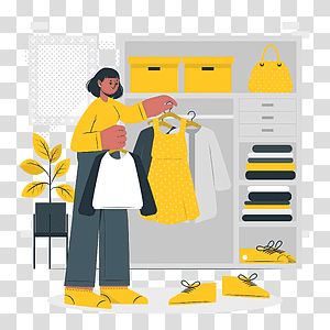 illustration, Choosing clothes, people, choice, decision, fashion, fitting, dress, clothes transparent background PNG clipart thumbnail