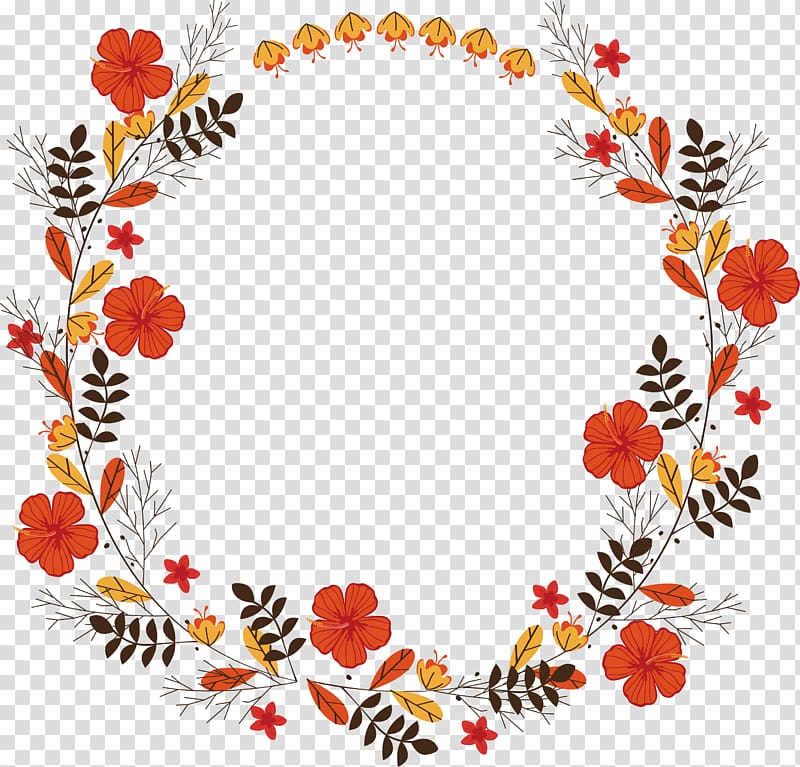 red petaled flowers , Wedding invitation Flower Garland Euclidean , Lovely little red flower wreath transparent background PNG clipart