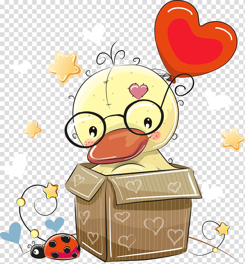 Drawing , cute cartoon duck in the tray transparent background PNG clipart