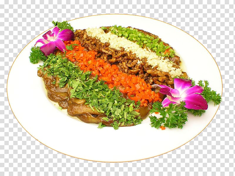 Vegetarian cuisine Middle Eastern cuisine Mediterranean cuisine Eggplant Dish, Multicolored sauce simmered eggplant transparent background PNG clipart