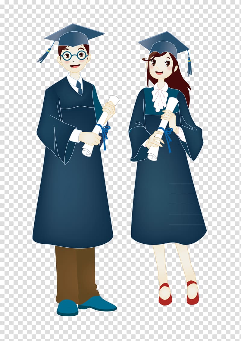 woman and man wearing academic dress illustration, Student Graduation ceremony Doctorate Academic degree, graduate transparent background PNG clipart