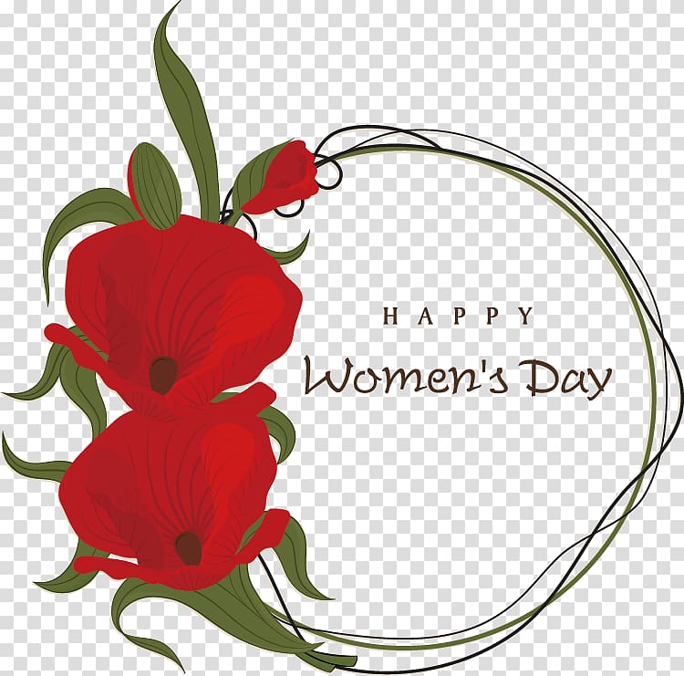 International Womens Day Woman Greeting card March 8, Women\'s Day flowers decorative elements transparent background PNG clipart