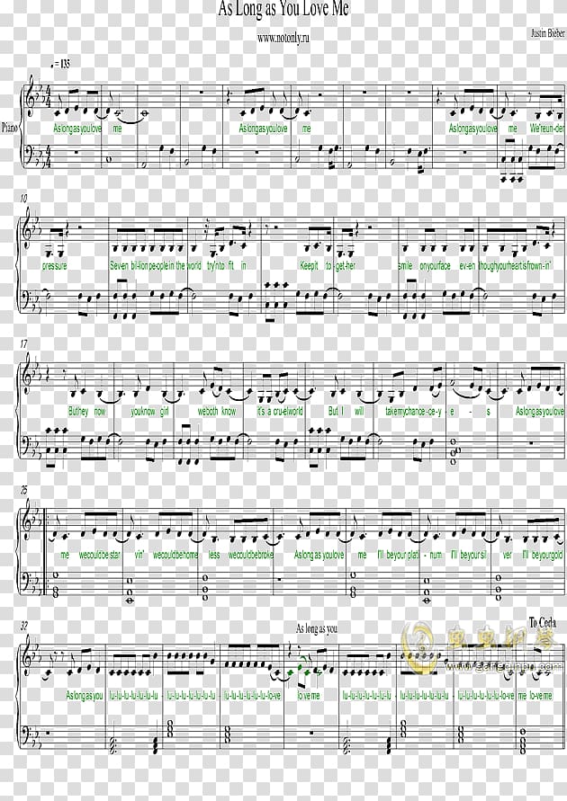 Sheet Music As Long As You Love Me Numbered musical notation Piano, i love you transparent background PNG clipart
