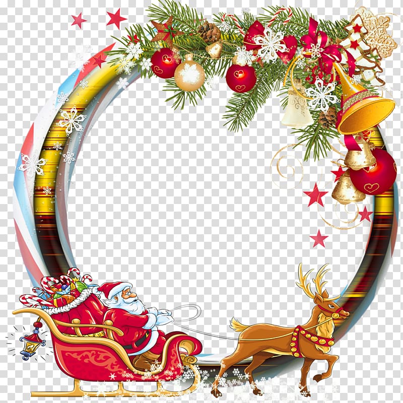Santa Claus Christmas tree Frames , round frame transparent background PNG clipart