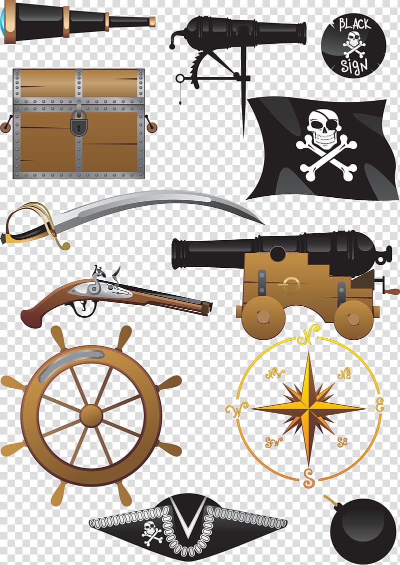 assorted pirate-themed , Piracy , painted pirate supplies transparent background PNG clipart