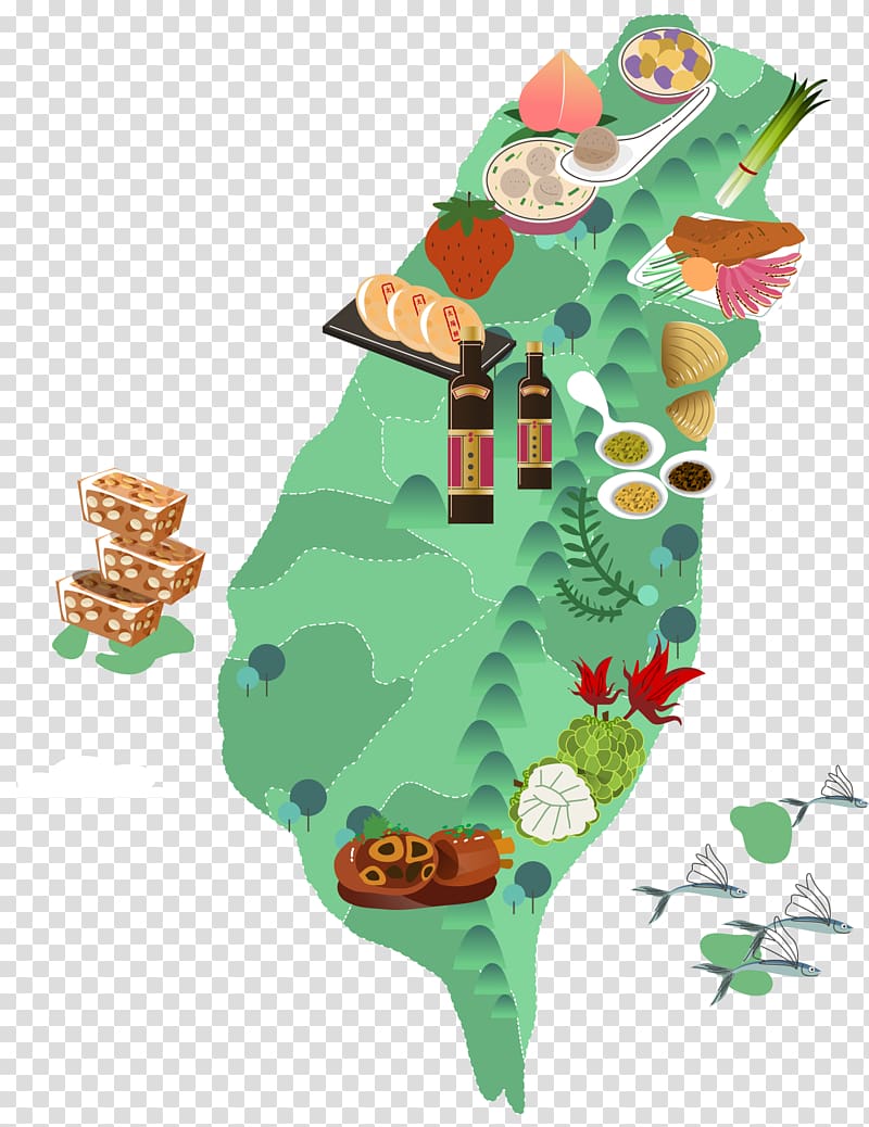 green and brown food map illustration, Taipei Map Tourist attraction Tourism Travel, Taiwan travel map transparent background PNG clipart
