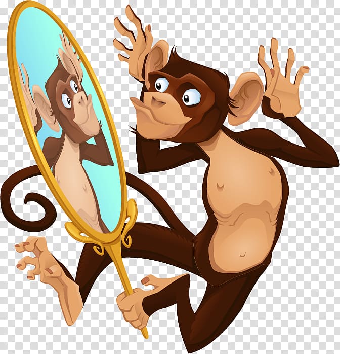 Cartoon Monkey Mirror Illustration, Mirror monkey transparent background PNG clipart