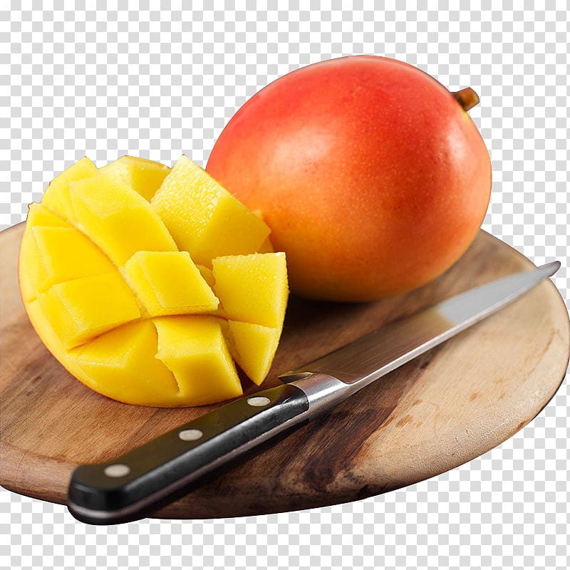 Knife Mango Fruit Cutting, Mango pull on the chopping block for Free transparent background PNG clipart