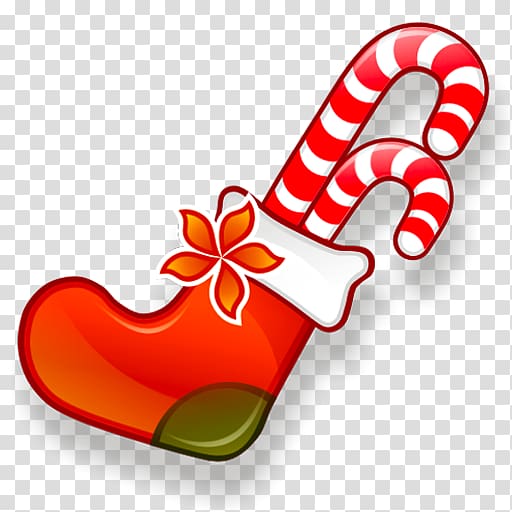 two candy canes in Christmas sock, heart christmas ornament holiday love food, Bota transparent background PNG clipart