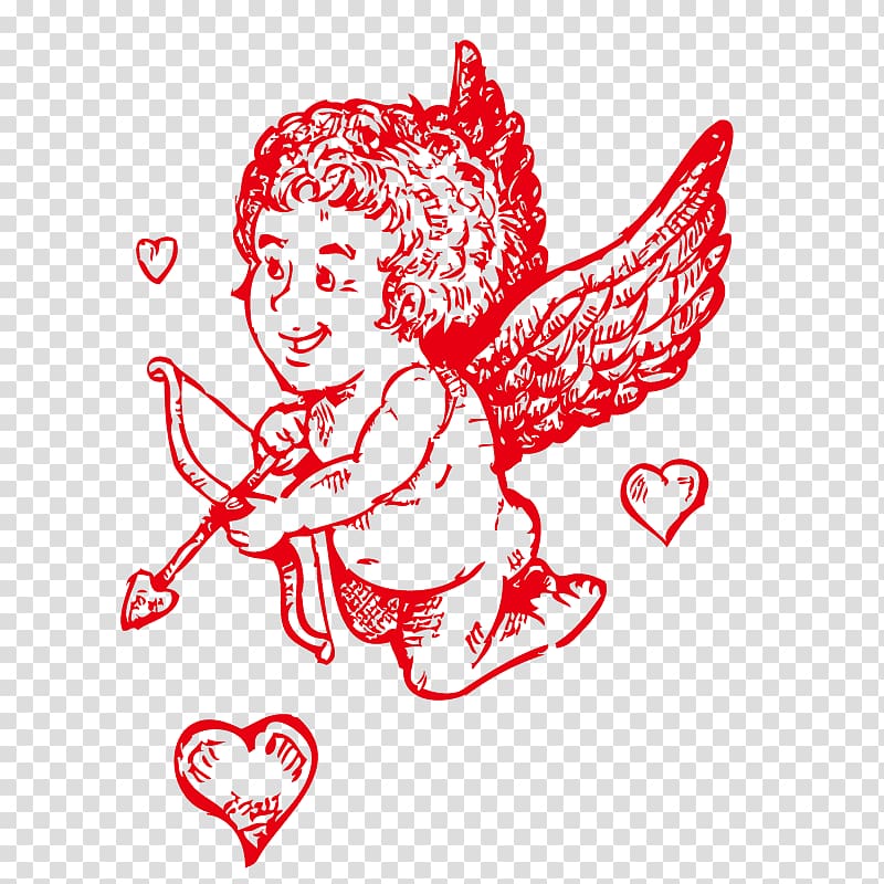 Valentines Day Heart Illustration, Cupid transparent background PNG clipart