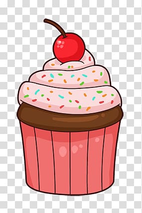 cherry on cupcake icing, Cartoon Cupcake Pink transparent background PNG clipart